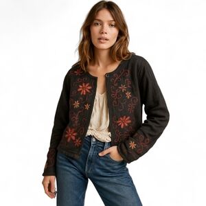 Alpaca Meadows Moody Folk Floral Reversible Alpaca Cardigan‎ – L Cranberry/Black